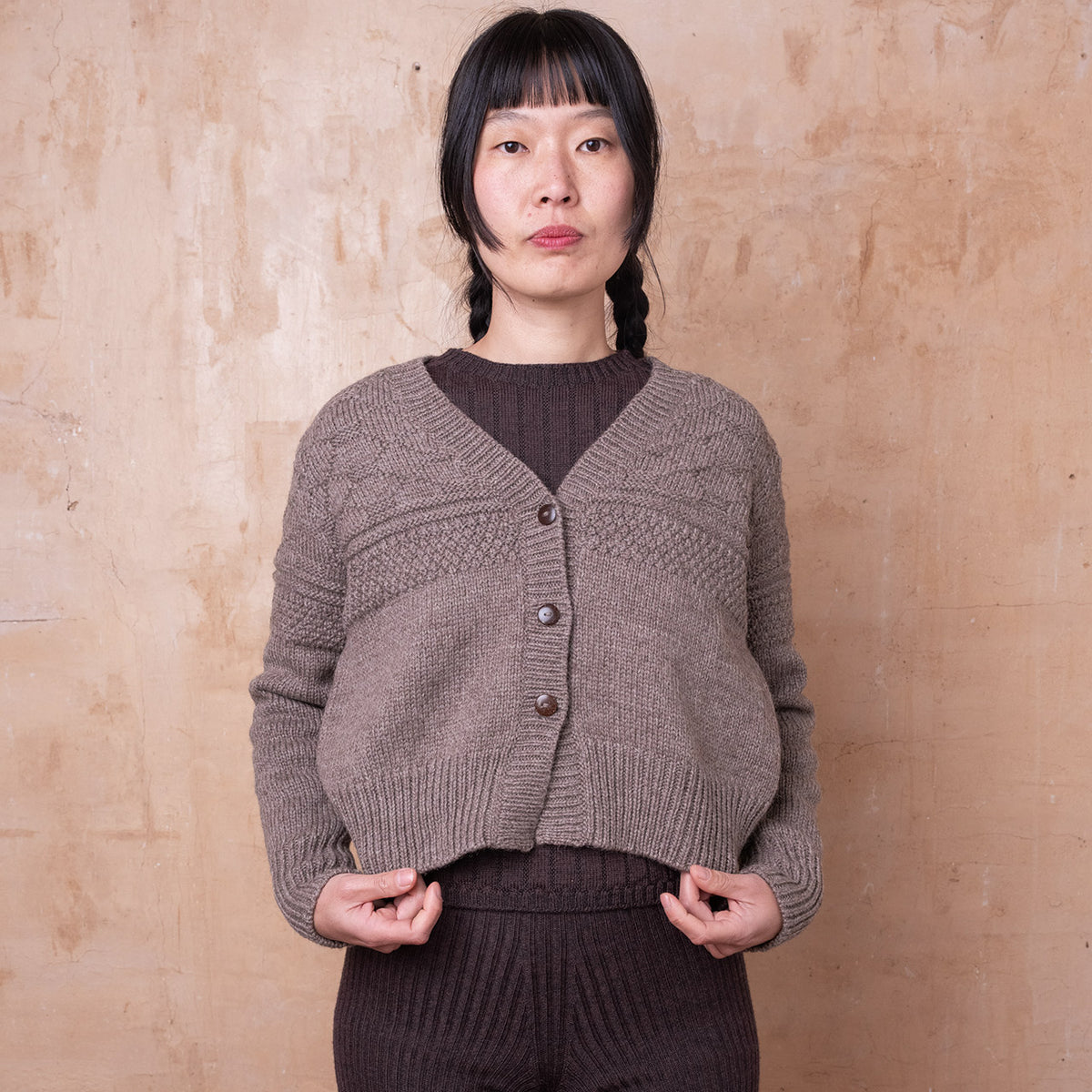 Nami Gansey Cardi - 100% Chunky Highland Wool - Light Brown