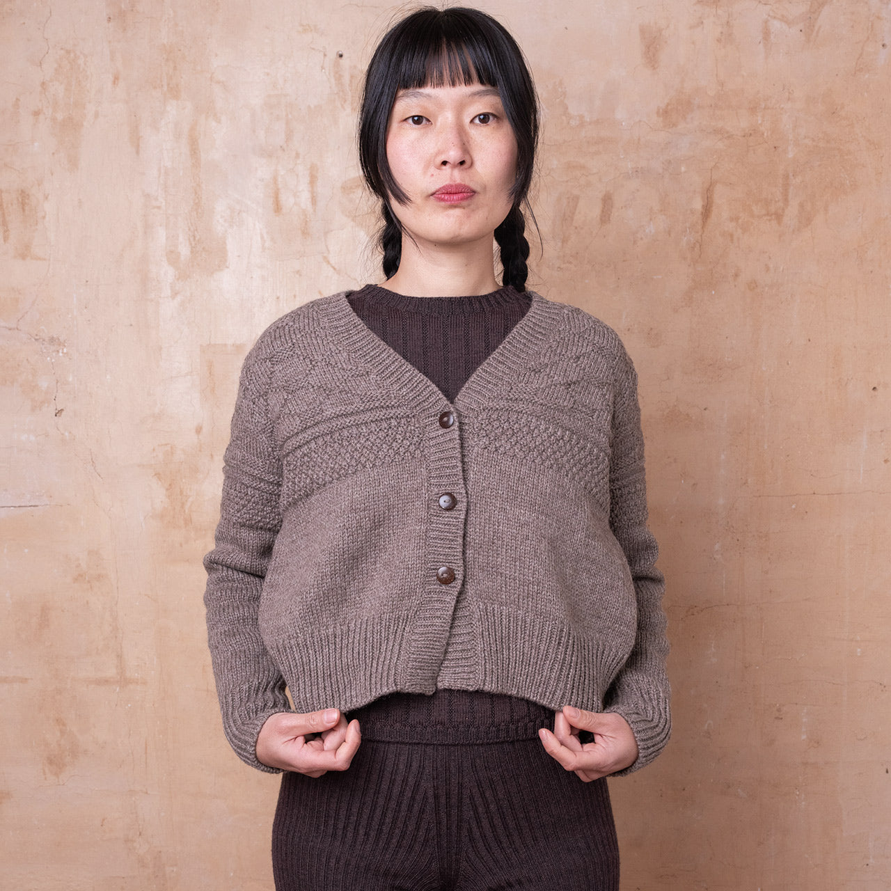 Nami Gansey Cardi - 100% Chunky Highland Wool - Light Brown