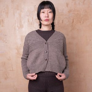 Nami Gansey Cardi - 100% Chunky Highland Wool - Light Brown