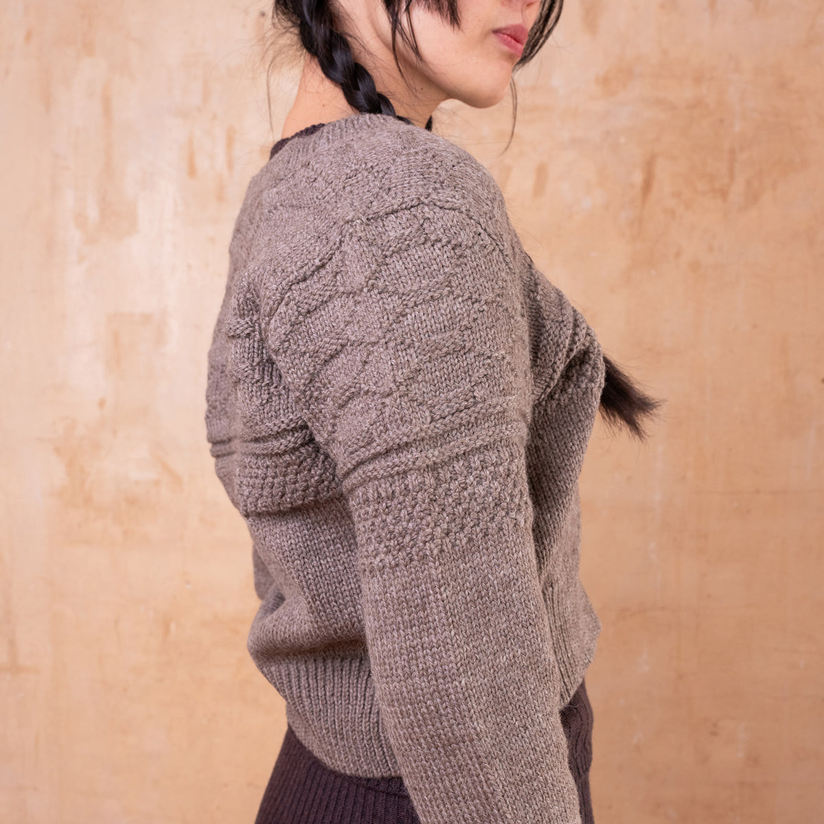 Nami Gansey Cardi - 100% Chunky Highland Wool - Light Brown