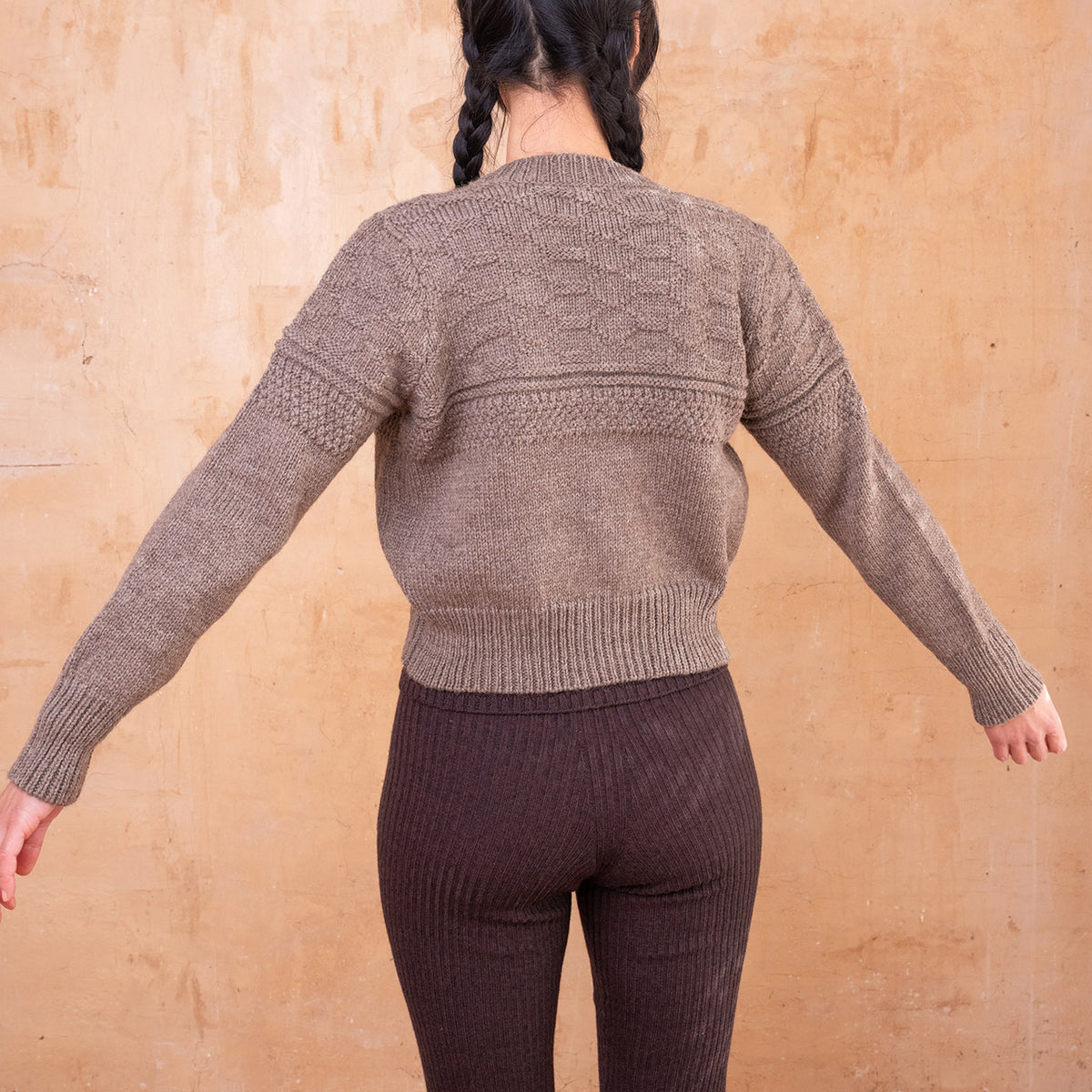 Nami Gansey Cardi - 100% Chunky Highland Wool - Light Brown