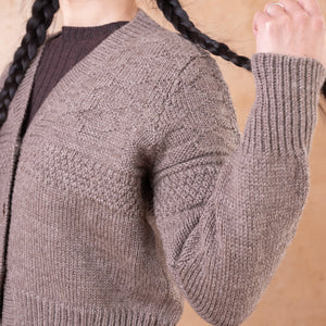 Nami Gansey Cardi - 100% Chunky Highland Wool - Light Brown