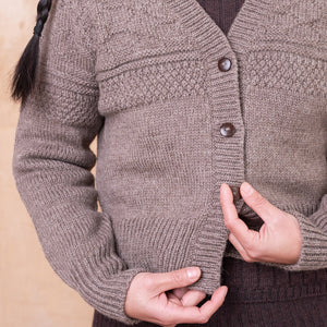 Nami Gansey Cardi - 100% Chunky Highland Wool - Light Brown