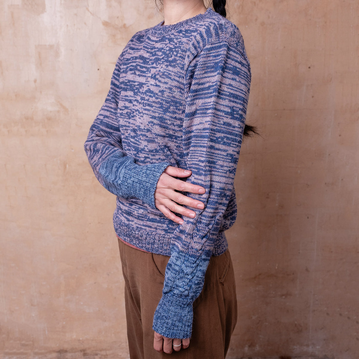 Stella Colour Block Jersey - 100% Baby Alpaca - Denim/Lavender Melange