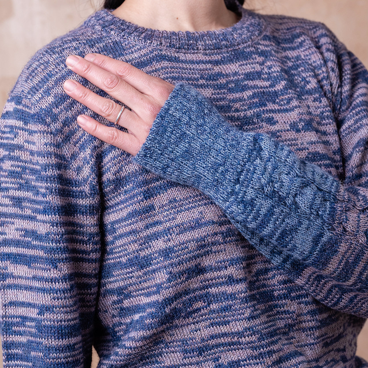 Stella Colour Block Jersey - 100% Baby Alpaca - Denim/Lavender Melange