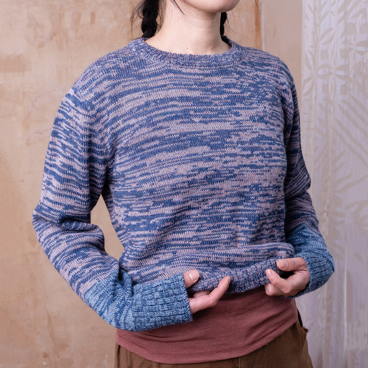 Stella Colour Block Jersey - 100% Baby Alpaca - Denim/Lavender Melange