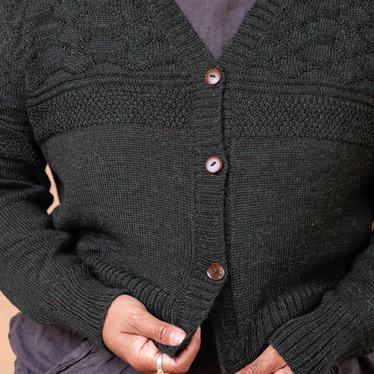 Nami Gansey Cardi - 100% Baby Alpaca - Light Peacock