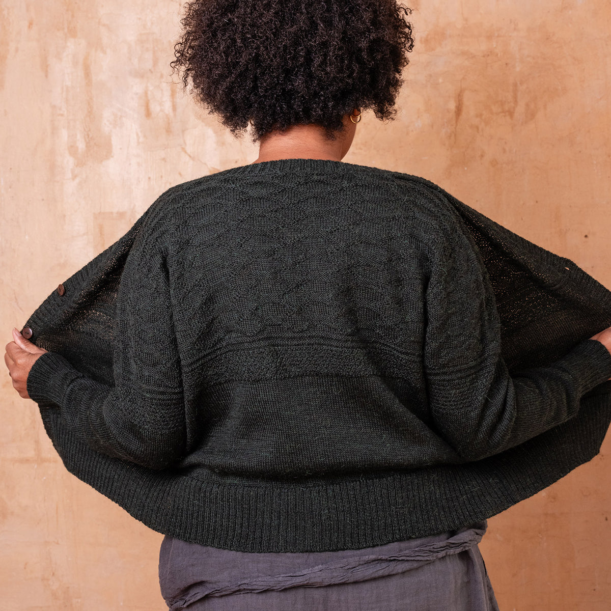 Nami Gansey Cardi - 100% Baby Alpaca - Forest Green Melange (S-L)