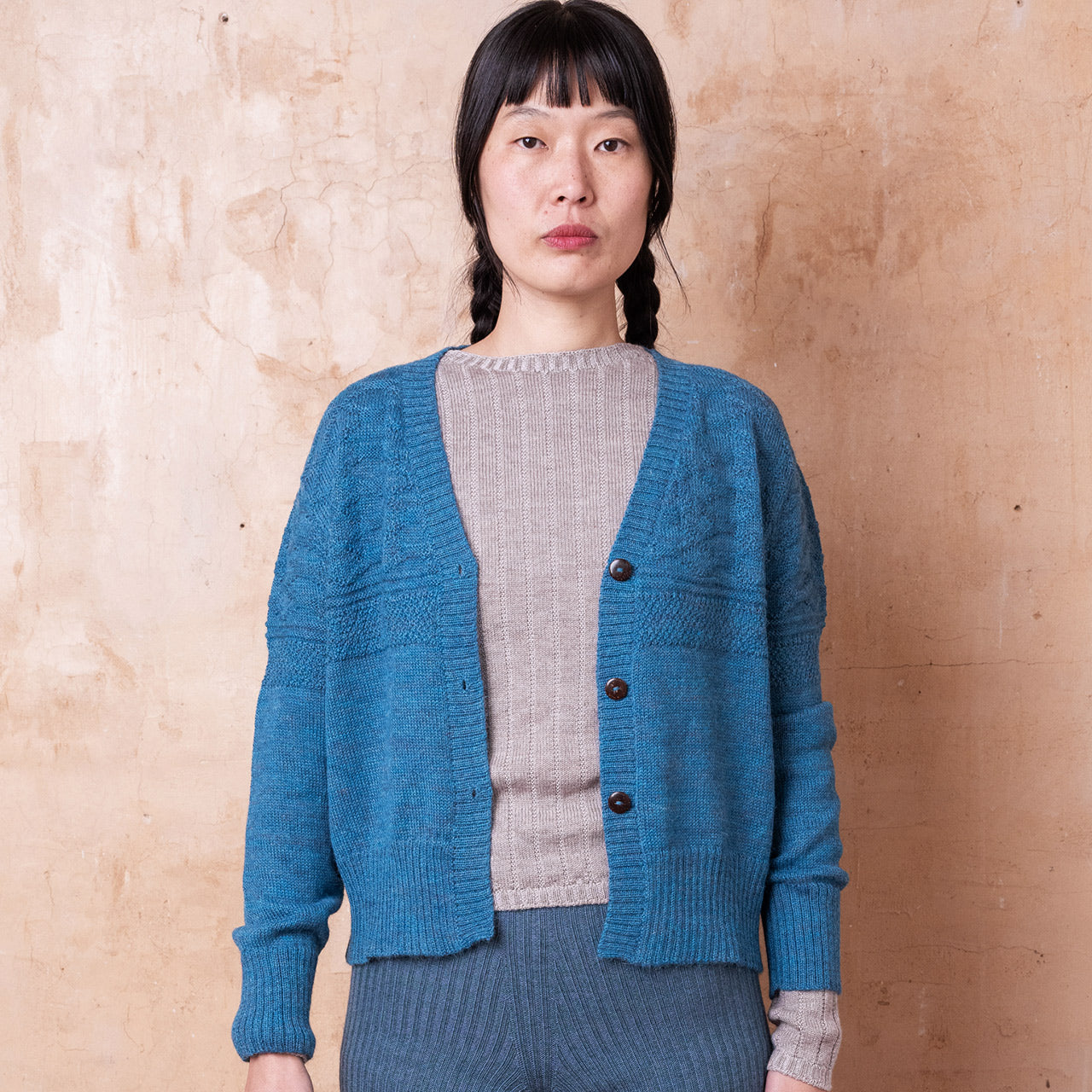 Nami Gansey Cardi - 100% Baby Alpaca - Light Peacock