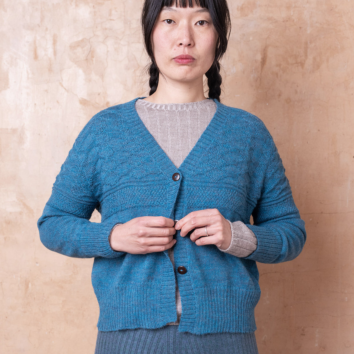 Nami Gansey Cardi - 100% Baby Alpaca - Light Peacock
