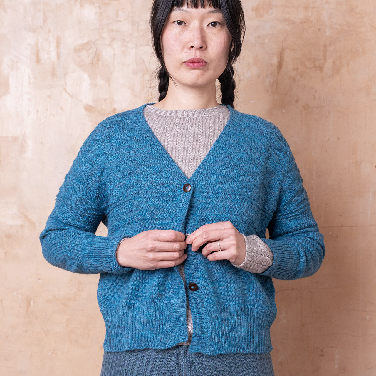 Nami Gansey Cardi - 100% Baby Alpaca - Light Peacock