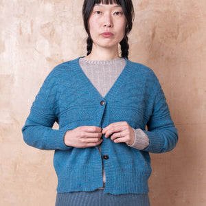 Nami Gansey Cardi - 100% Baby Alpaca - Light Peacock