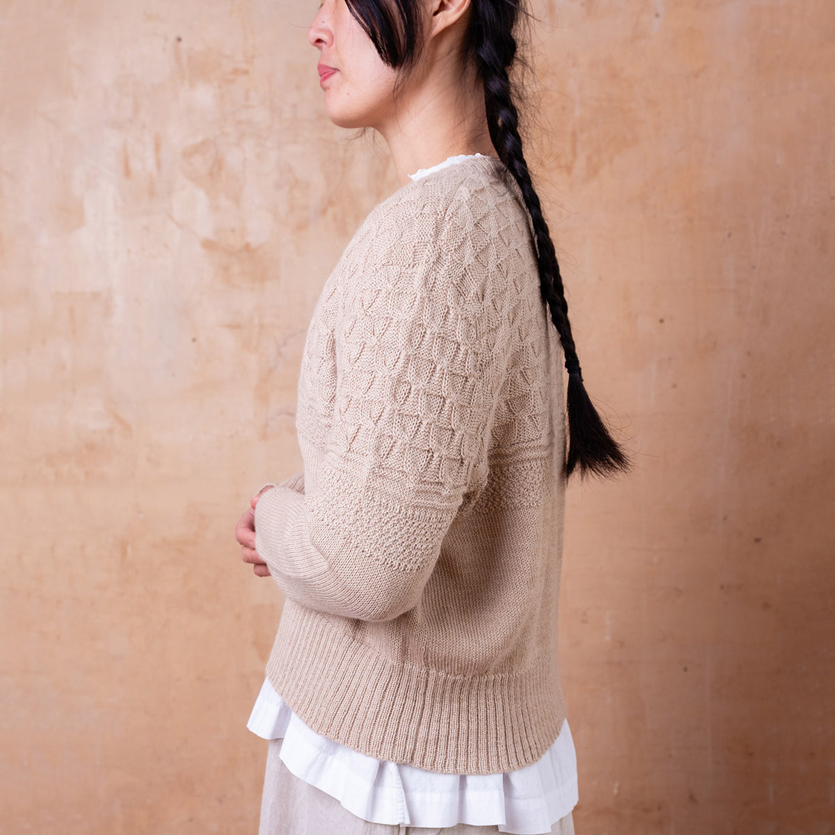 Arwen Gansey Cardi - 100% Baby Alpaca - Porridge (S-L)
