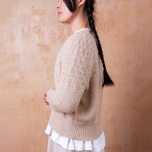 Arwen Gansey Cardi - 100% Baby Alpaca - Porridge (S-L)