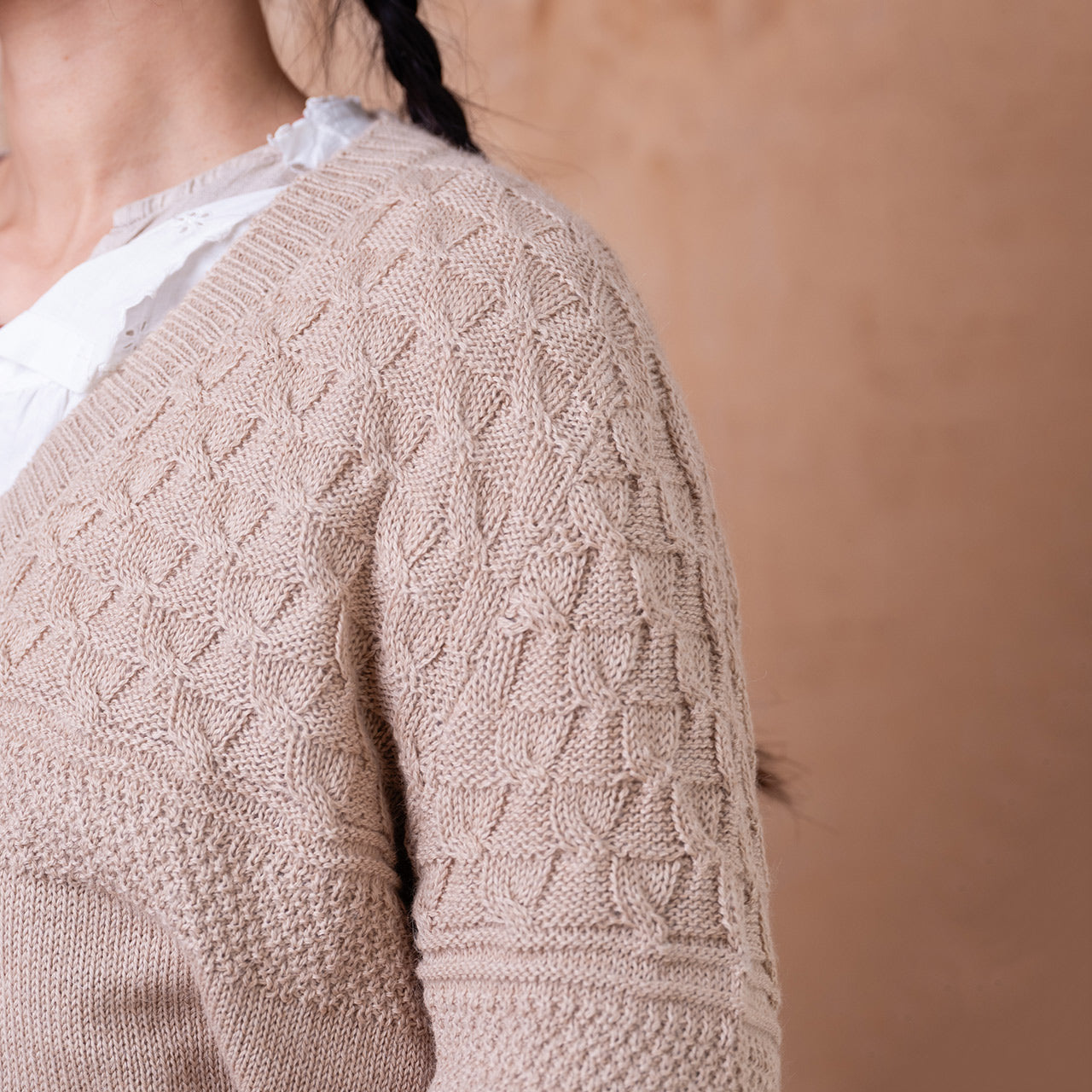 Arwen Gansey Cardi - 100% Baby Alpaca - Porridge (S-L)