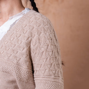 Arwen Gansey Cardi - 100% Baby Alpaca - Porridge (S-L)