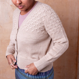 Arwen Gansey Cardi - 100% Baby Alpaca - Porridge (S-L)
