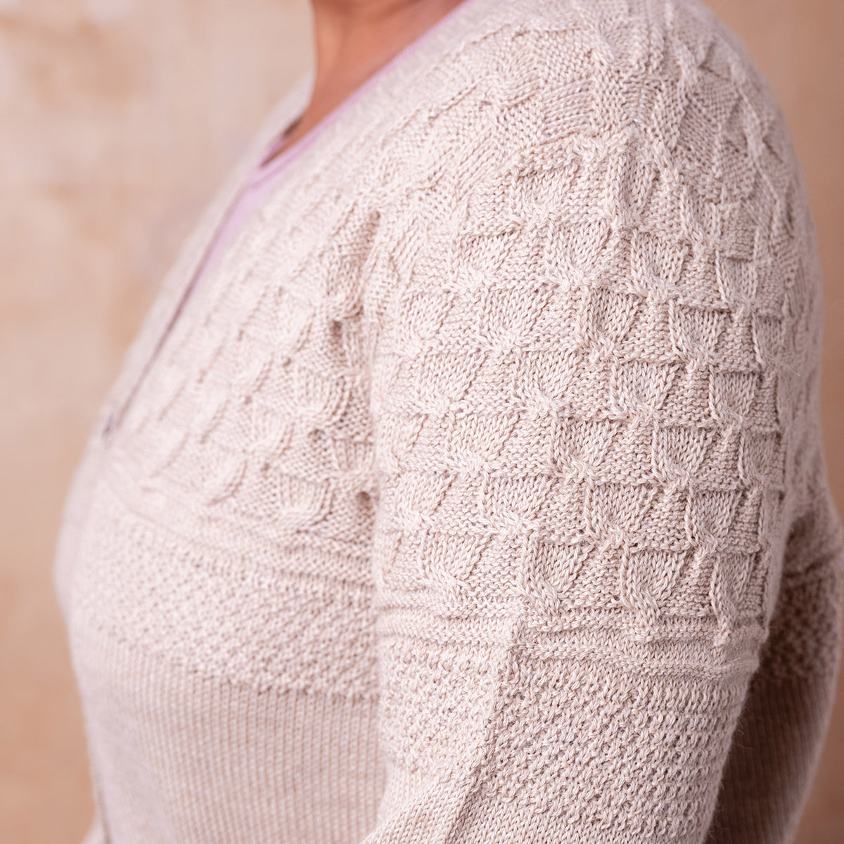 Arwen Gansey Cardi - 100% Baby Alpaca - Porridge (S-L)