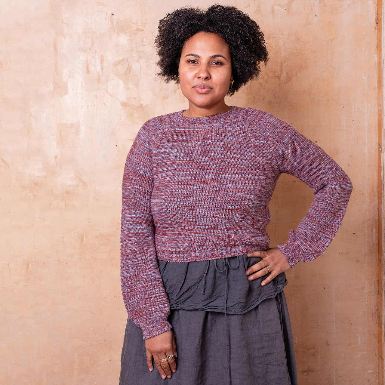 Jaana Sweater - 100% Baby Alpaca - Rust/Light Blue