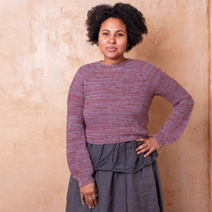 Jaana Sweater - 100% Baby Alpaca - Rust/Light Blue