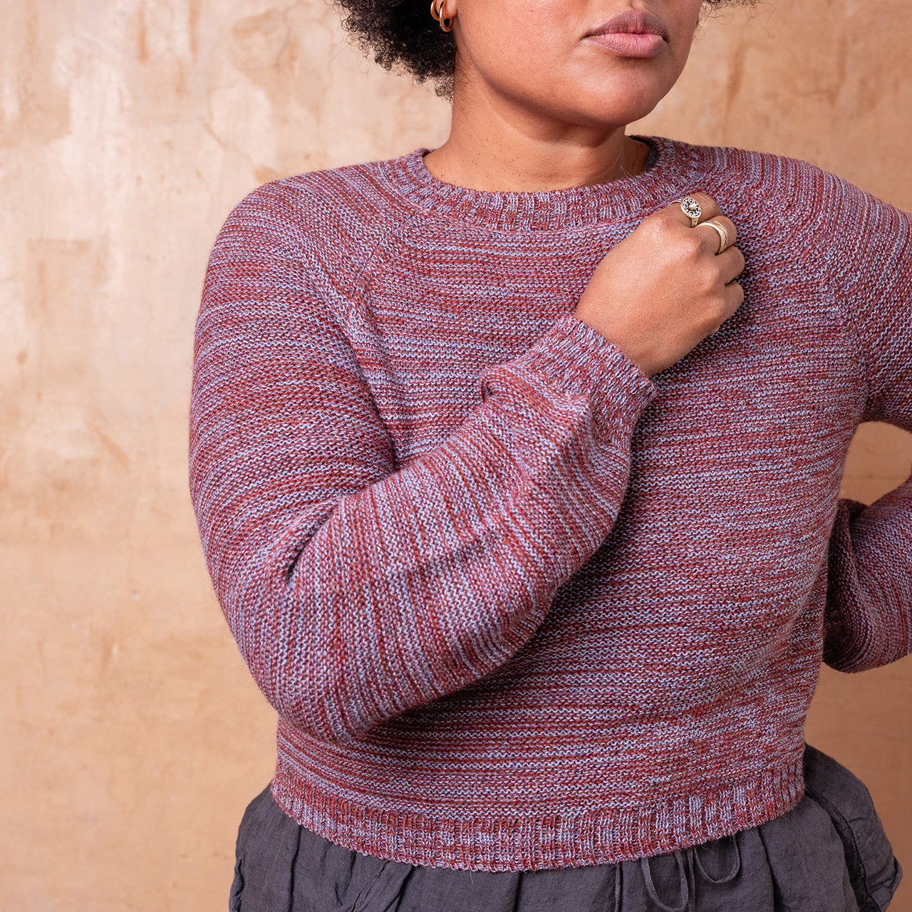 Jaana Sweater - 100% Baby Alpaca - Rust/Light Blue