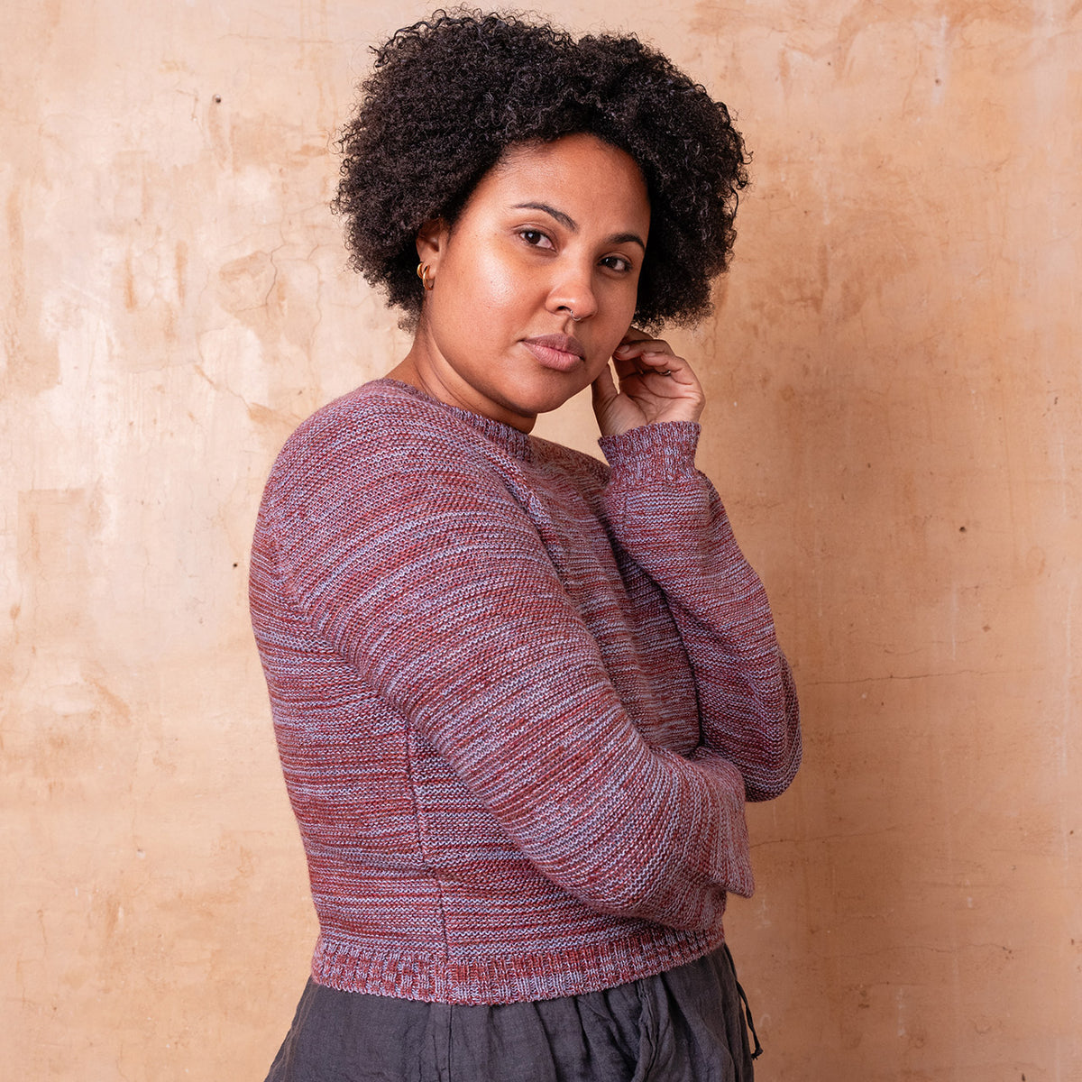 Jaana Sweater - 100% Baby Alpaca - Rust/Light Blue