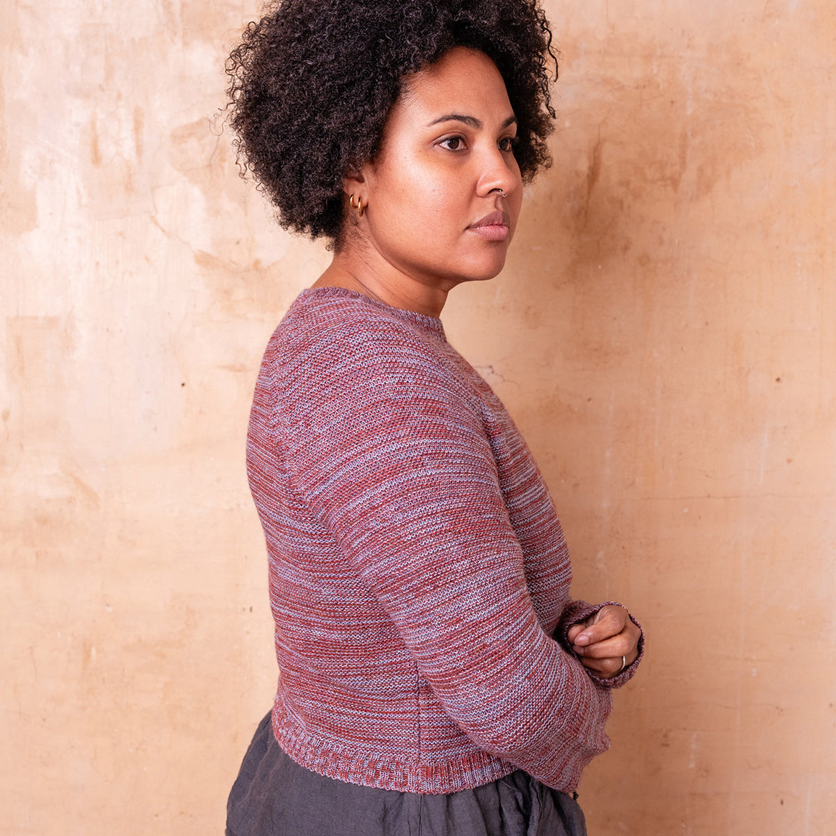 Jaana Sweater - 100% Baby Alpaca - Rust/Light Blue