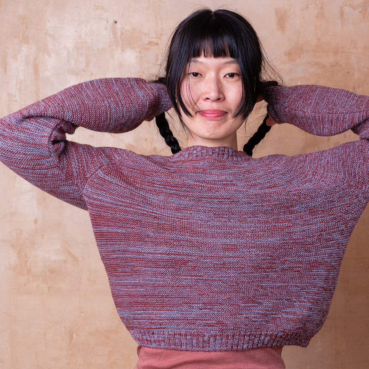 Jaana Sweater - 100% Baby Alpaca - Rust/Light Blue