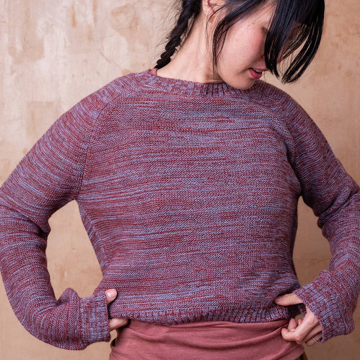Jaana Sweater - 100% Baby Alpaca - Rust/Light Blue