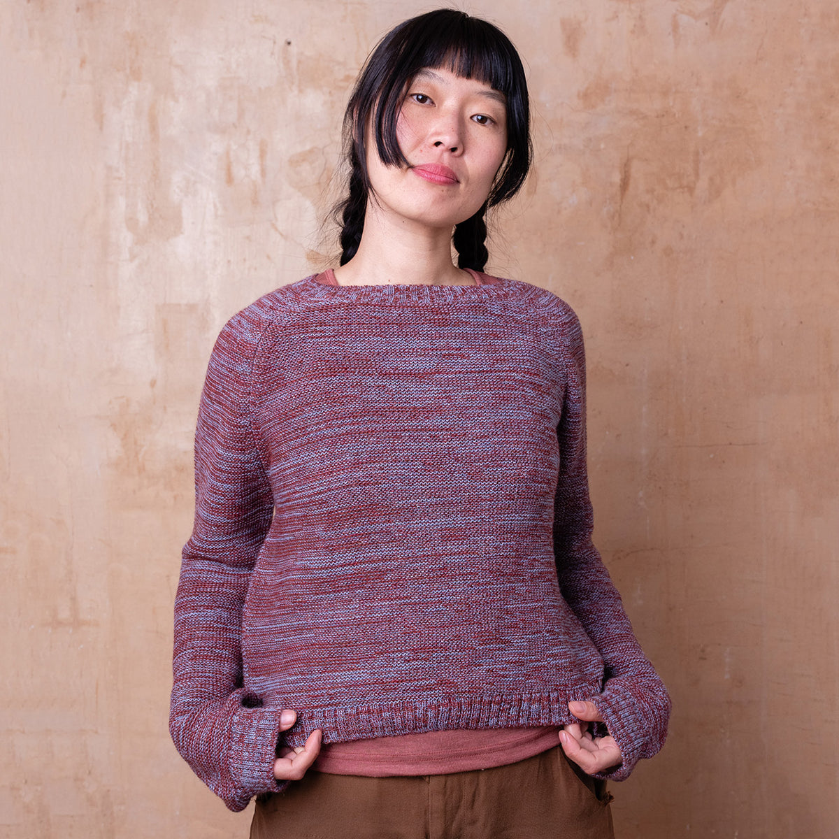 Jaana Sweater - 100% Baby Alpaca - Rust/Light Blue