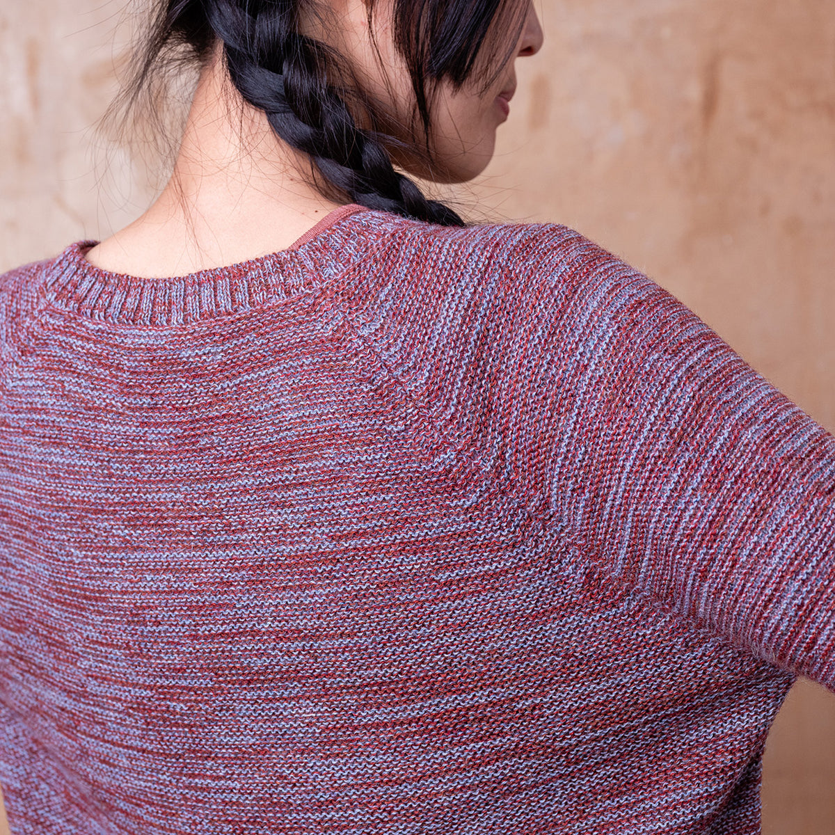 Jaana Sweater - 100% Baby Alpaca - Rust/Light Blue