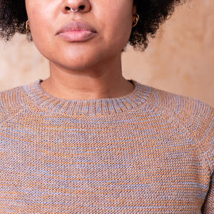 Lise Half Sleeve Sweater - 100% Baby Alpaca - Light Blue/Mustard Melange