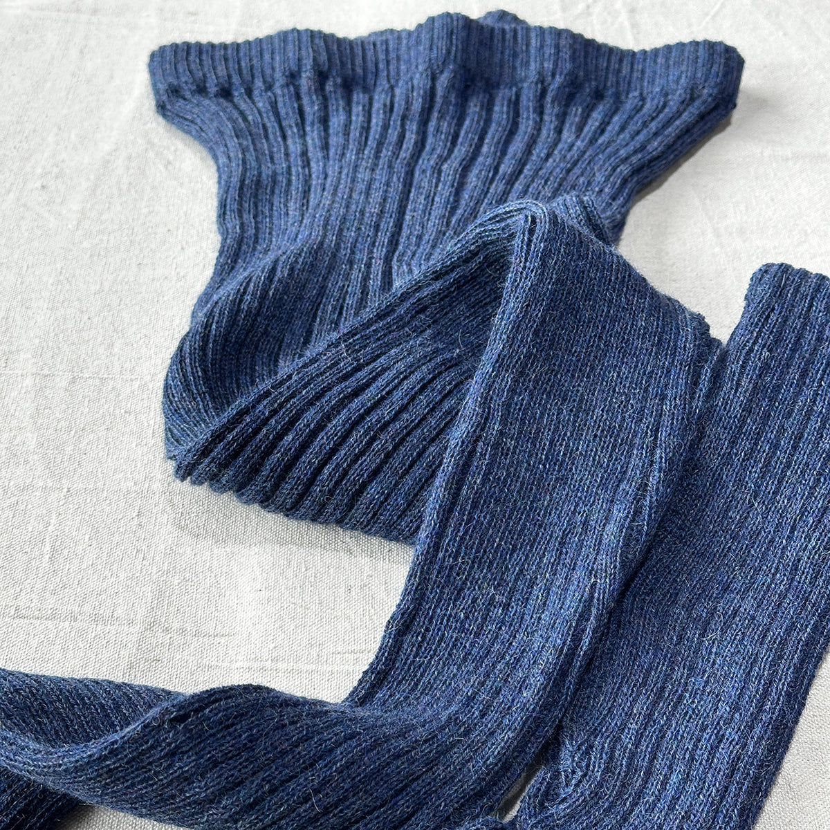 Nikki High Rise Rib Knit Pants - 100% Baby Alpaca - Denim Melange