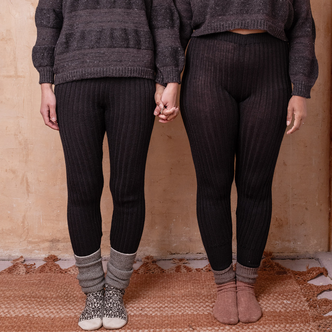 Nikki High Rise Rib Knit Pants - 100% Baby Alpaca - Black
