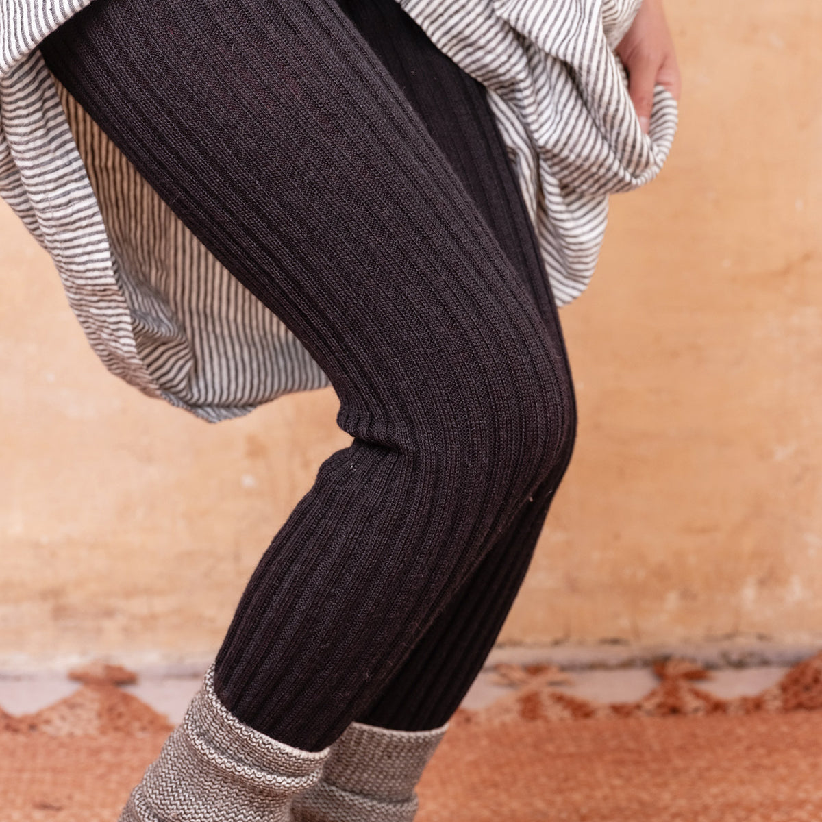 Nikki High Rise Rib Knit Pants - 100% Baby Alpaca - Black