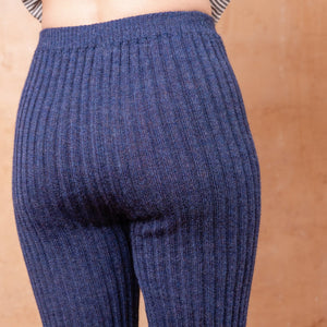 Nikki High Rise Rib Knit Pants - 100% Baby Alpaca - Denim Melange