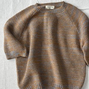 Lise Half Sleeve Sweater - 100% Baby Alpaca - Light Blue/Mustard Melange