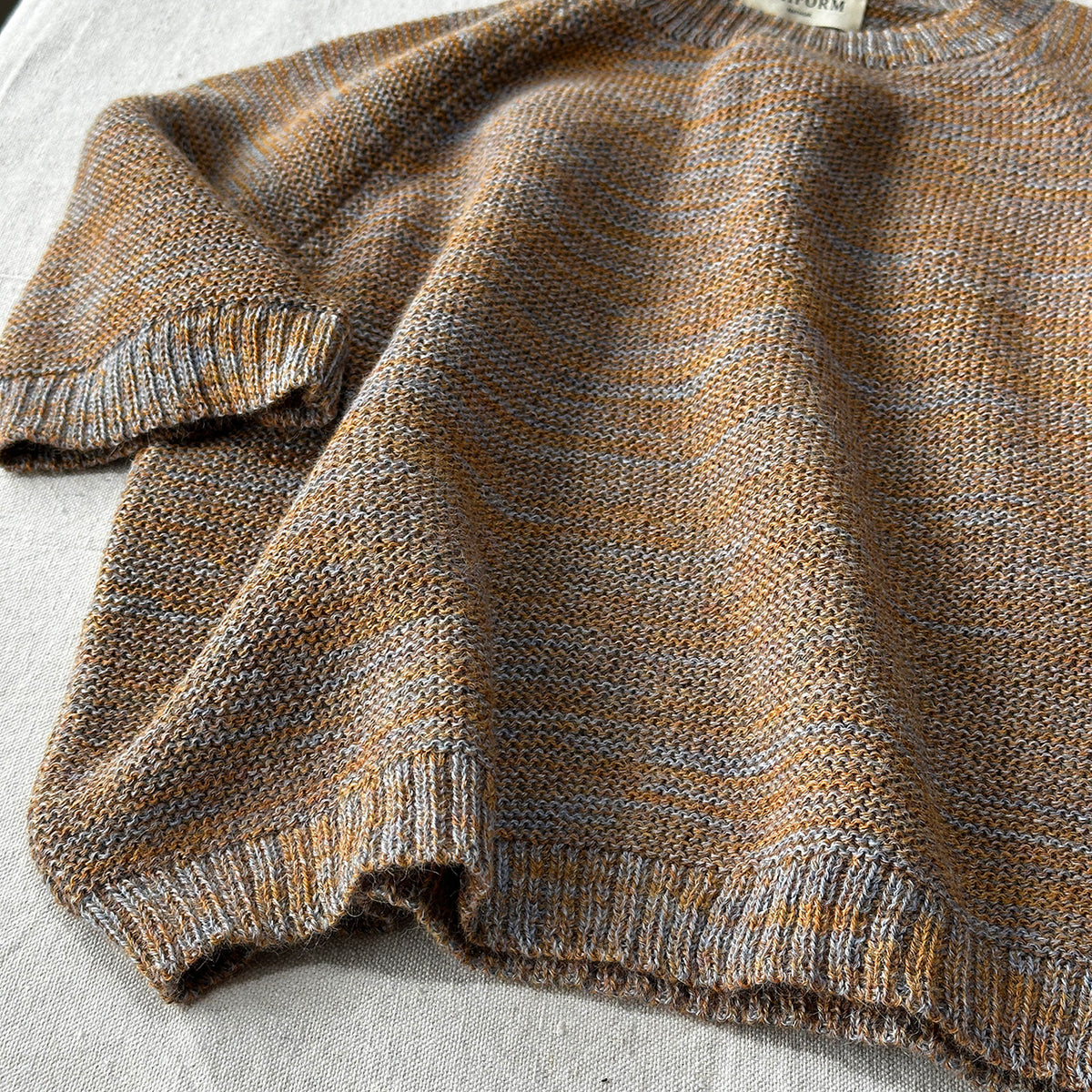Lise Half Sleeve Sweater - 100% Baby Alpaca - Light Blue/Mustard Melange