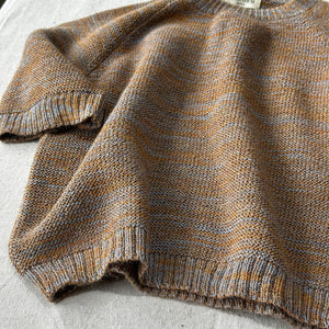 Lise Half Sleeve Sweater - 100% Baby Alpaca - Light Blue/Mustard Melange
