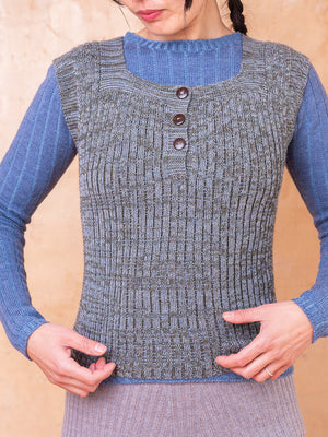 Rica Vest - 100% Baby Alpaca - Light Blue/Sheoak