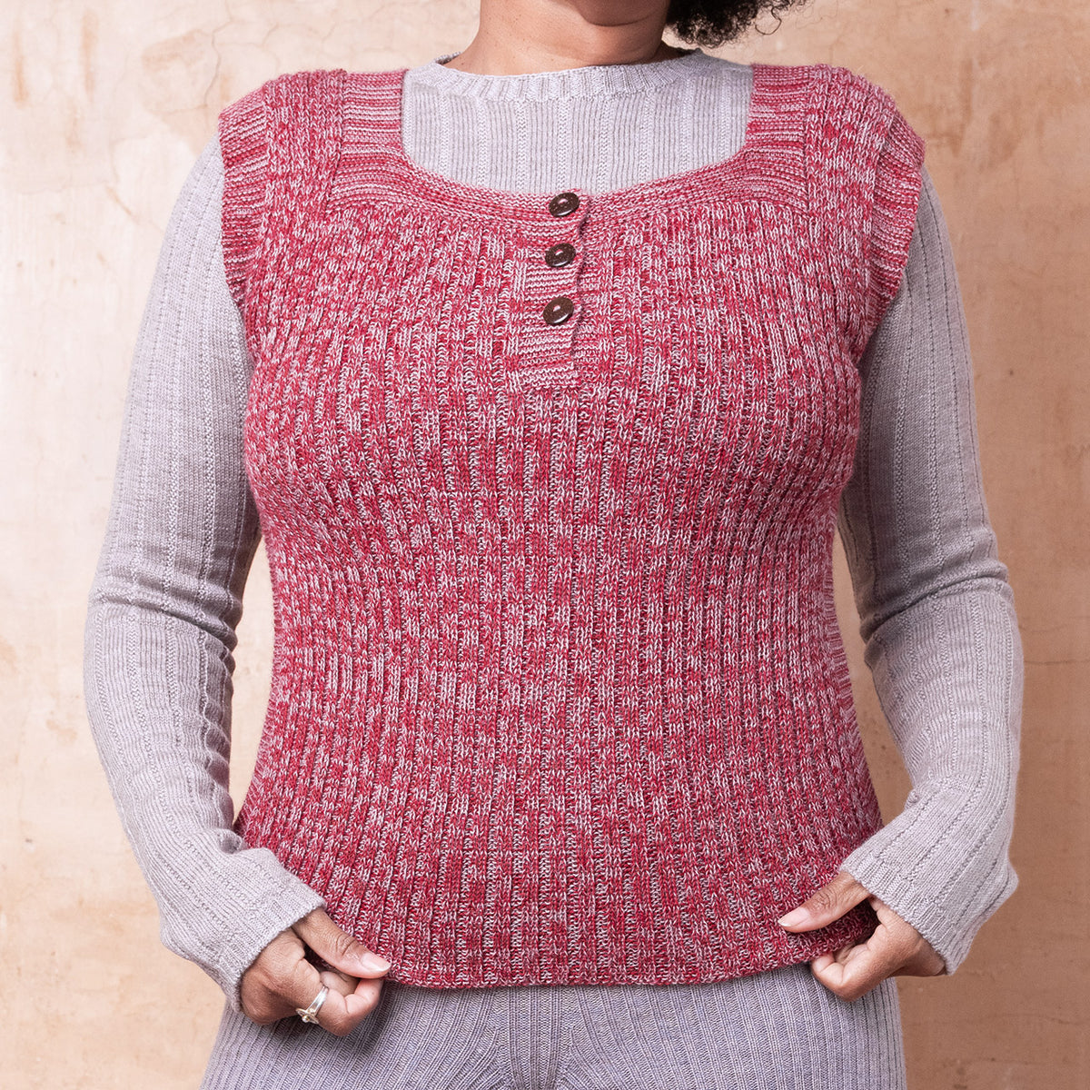Rica Vest - 100% Baby Alpaca - Red Ochre/Lavender