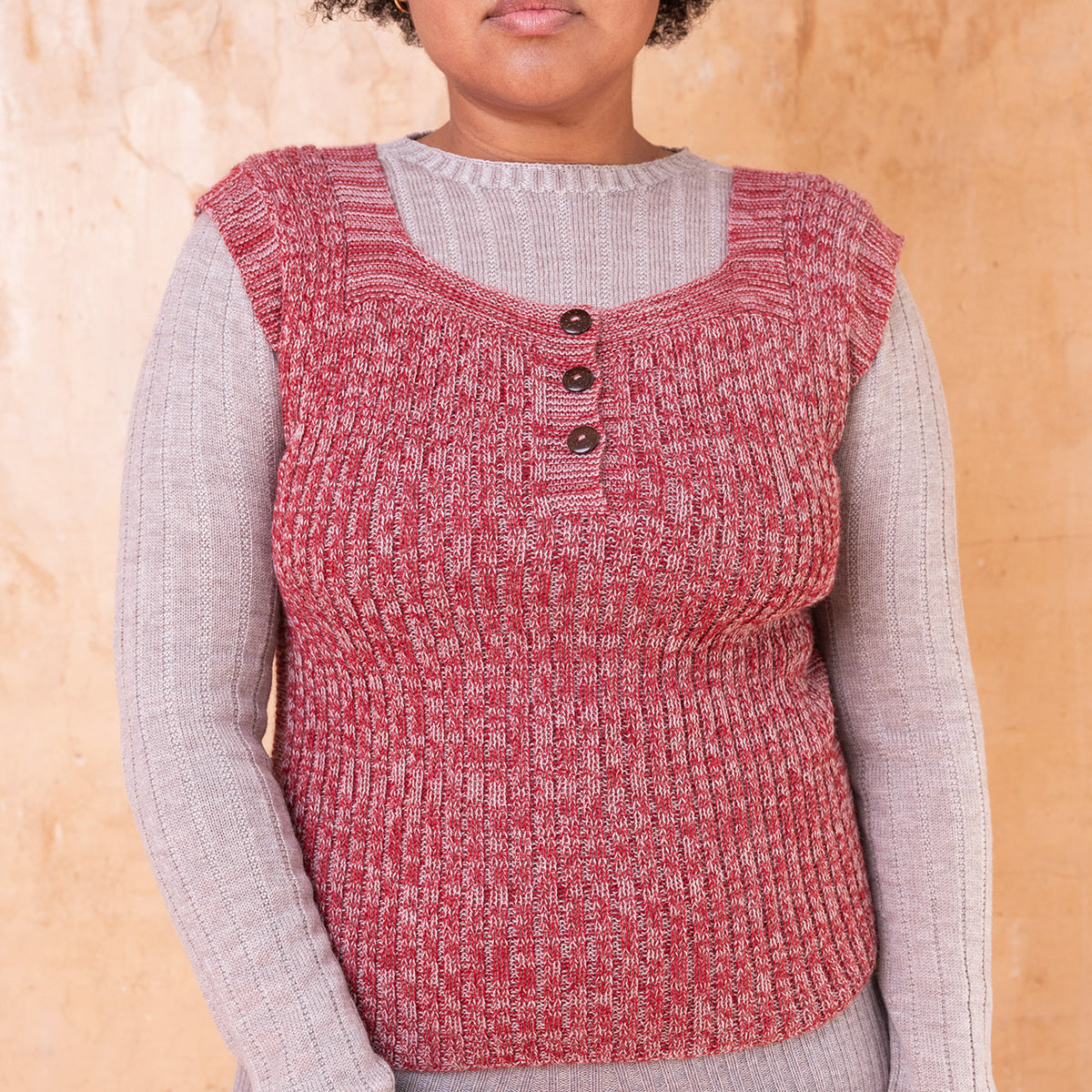 Rica Vest - 100% Baby Alpaca - Red Ochre/Lavender