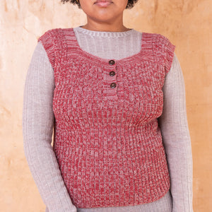 Rica Vest - 100% Baby Alpaca - Red Ochre/Lavender