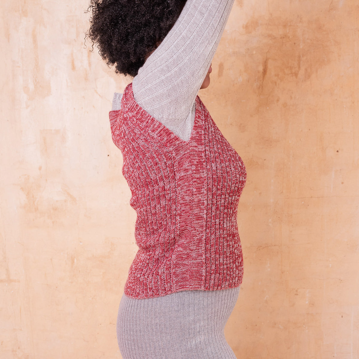 Rica Vest - 100% Baby Alpaca - Red Ochre/Lavender