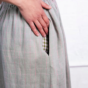 Pocket Skirt - 100% Linen - Sage Pink Check (Women S-L)