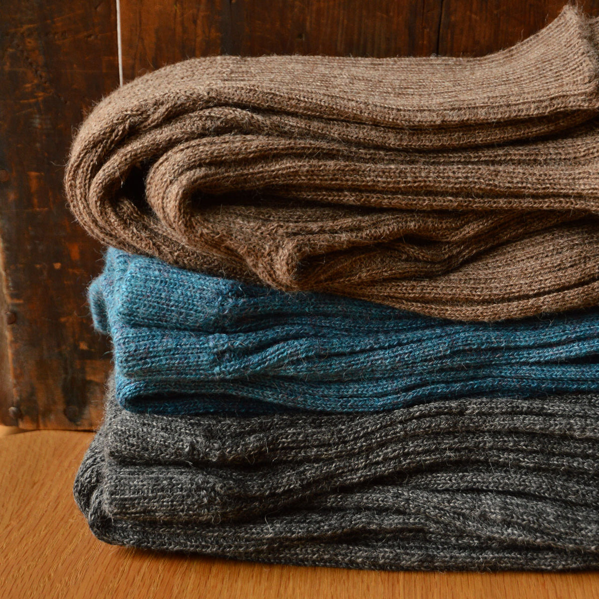 Women's High Waisted Knitted Rib Leggings - 100% Baby Alpaca - Salt & Pepper (M-XL)