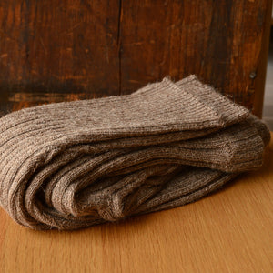 Women's High Waisted Knitted Rib Leggings - 100% Baby Alpaca - Mocha (M-XL)