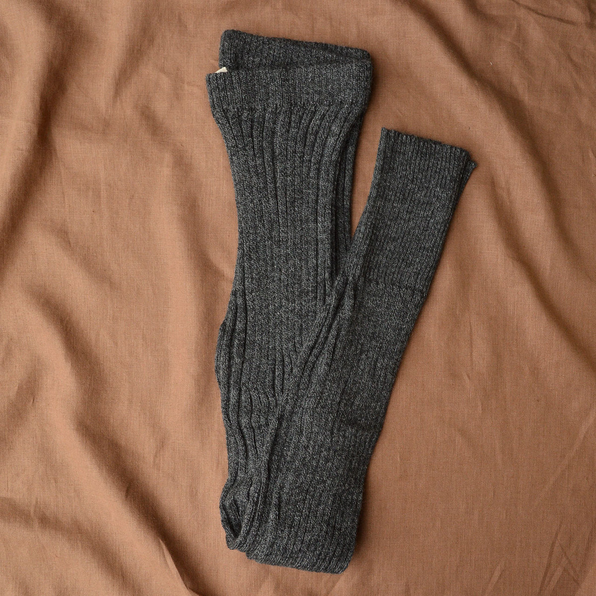 Women's High Waisted Knitted Rib Leggings - 100% Baby Alpaca - Salt & Pepper (M-XL)