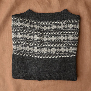 Women's Fairisle Vintage Yoke Sweater - 100% Baby Alpaca - Monochrome (S-L)