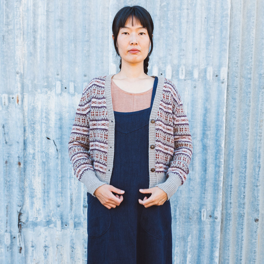 Women's Fairisle Vintage Cardi - 100% Baby Alpaca - Light Brown/Rust (S-L)